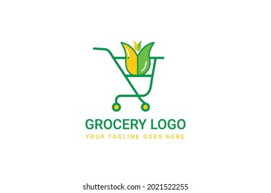 grocery logo vector template design, eco green basket logo