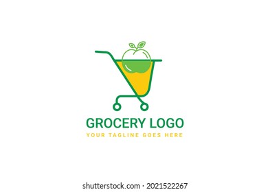 grocery logo vector template design, eco green basket logo