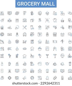 Grocery mall outline icons collection. Grocer, mall, grocery, store, food, supermarket, shop vector illustration set. retail, market, cart line signs