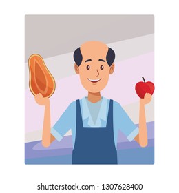 grocery man cartoon