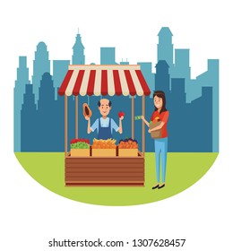 grocery man cartoon