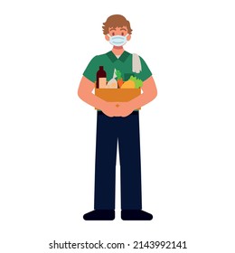 grocery man worker with protective mask for covid 19