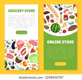 Grocery Market Design with Products and Fresh Food Vector Template