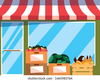 grocery market facade fruit and vegetables