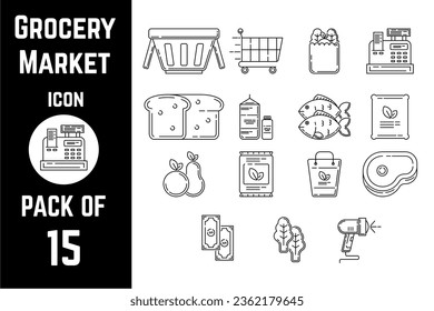Grocery market icon pack bundle lineart vector template