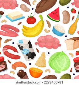 Diseño de patrones sin problemas en el mercado de productos agrícolas con plantilla de vectores de alimentos frescos
