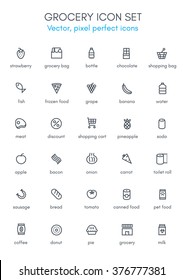 Grocery, market theme line icon set. Pixel perfect fully editable vector icon suitable for websites, info graphics and print media.