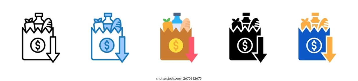 Iconos múltiples del estilo del supermercado fijan la Ilustración vectorial del diseño.