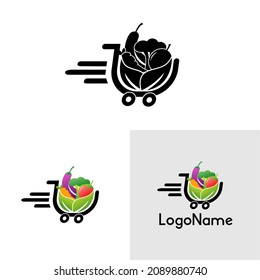 Grocery online logo. Supermarket delivery. Fresh food sign. Fast Shopping concept vector.