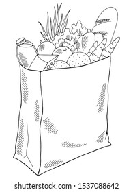 Grocery package graphic isolated black white sketch illustration vector