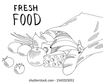 Grocery package graphic isolated black white sketch illustration vector