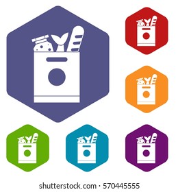 Grocery packing icon set rhombus in different colors. Illustration of grocery packing icon vector set isolated on white background