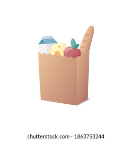 Grocery paper bag. Flat vector illustration. Supermarket shopping. Grocery store. Isolated on white background. 