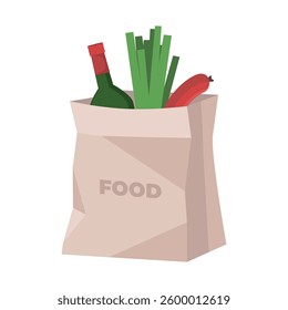 Grocery paper bag with foods on an isolated background. 

Vector illustration in a flat style

