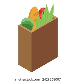 Grocery paper bag icon isometric vector. Store monitor touch. Shop currency