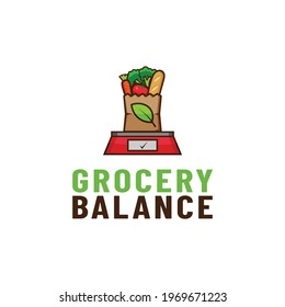 Grocery Paper Bag on the scale for Grocery Groceries Retail E Commerce Shop Store Market Supermarket Company Brand Business Creative Unique Logo Design.