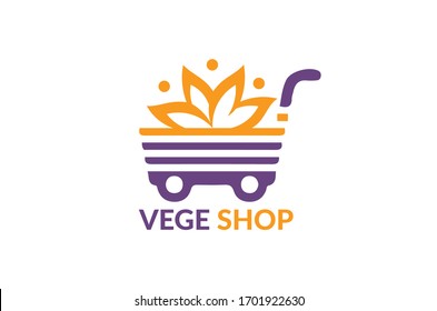 grocery paper bag with salad plant, dairy product, bread and leaves, logo design. Organic, natural and eco food, meal store or market, vector design and illustration