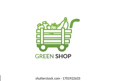 grocery paper bag with salad plant, dairy product, bread and leaves, logo design. Organic, natural and eco food, meal store or market, vector design and illustration