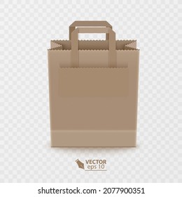 Grocery Paper Bag Vector Illustration Isolated On White. Brown Paper Bag For Products Or Food