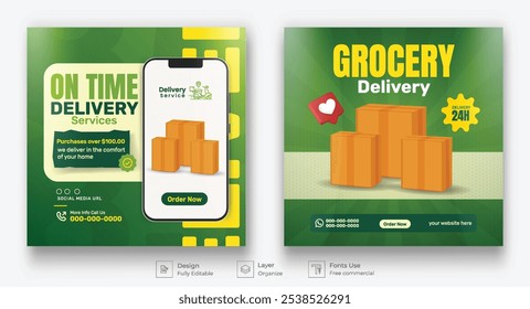Grocery product home delivery social media template