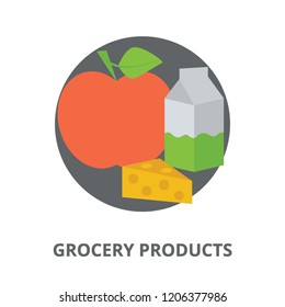 
Grocery products flat icon image on white background 

