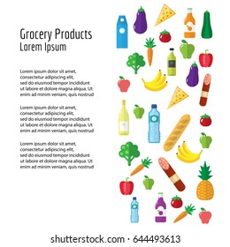 Grocery products. Flyer or banner template. Vector illustration.