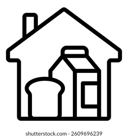 Grocery products at home line icon, eat what you want concept. Vector graphics. House package bread, building with food sign on white outline for mobile web