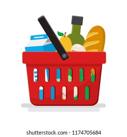 Grocery Purchase. Supermarket. Shopping Basket With Products. Vector Illustration