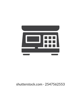 Ícono de Vector de escalas de comestibles. cartel plano lleno para concepto móvil y Diseño web. Icono de glifo de escalas de comestibles. Producto de pesaje, símbolo de artículos a granel, ilustración de logotipo. Gráficos de Vector