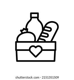 Grocery set symbol. Humanitarian aid. Volunteer help. Icon vector illustration in outline style