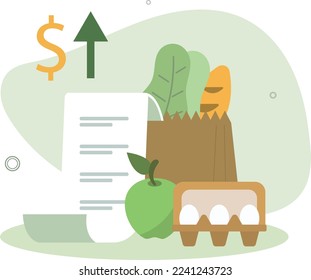 Grocery shipping illustration.Rising in price products flat vector illustration.