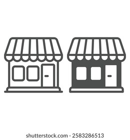 Grocery shop building line and solid icon, eat what you want concept. Vector graphics. Market house sign on white background, outline style icon for mobile or web design
