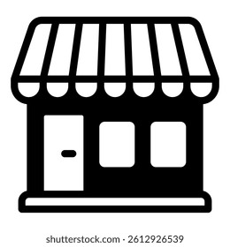 Grocery shop building solid icon, eat what you want concept. Vector graphics. Market house sign on white background, glyph style mobile or design
