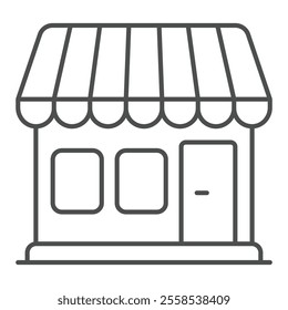 Grocery shop building thin line icon, eat what you want concept. Vector graphics. Market house sign on white background, outline style icon for mobile or web design