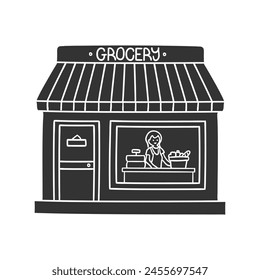 Grocery Shop Icon Silhouette Illustration. Supermarket Vector Graphic Pictogram Symbol Clip Art. Doodle Sketch Black Sign.