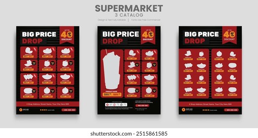 Grocery Shop promotion catalog flyer set template, product catalog sale promotion banner