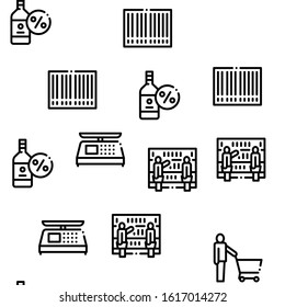 Grocery Shop Shopping Seamless Pattern Vector Thin Line. Illustrations