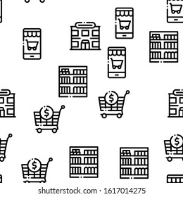 Grocery Shop Shopping Seamless Pattern Vector Thin Line. Illustrations