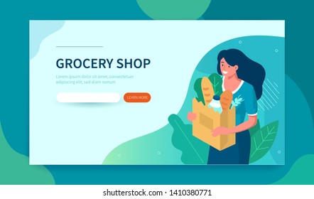 Grocery shop  template. Can use for web banner, infographics, hero images. Flat isometric modern vector illustration.