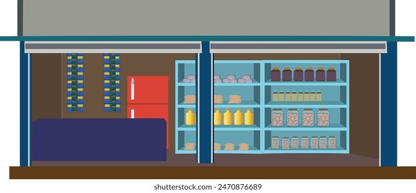 Vector de la tienda de comestibles Clipart aislado fondo blanco. Tienda de pueblo indio Diseño para animación de dibujos animados