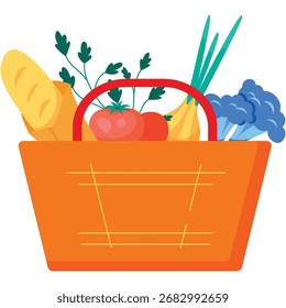 Cesta de compras de supermercado com ícone de vetor vegetal