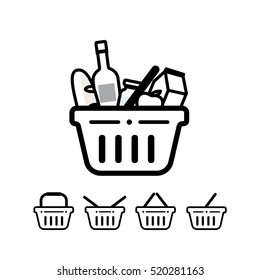 Grocery shopping baskets - vector icon set