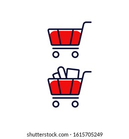 Grocery Shopping Cart Empty And Filled Trolley Icon In Outline Filled Style