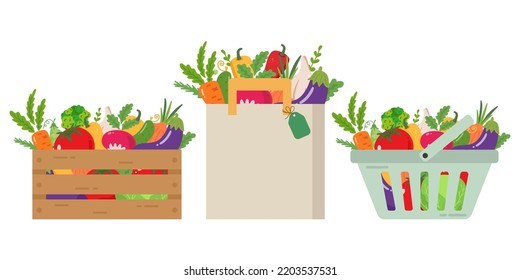 Grocery shopping food set. Fresh farm product