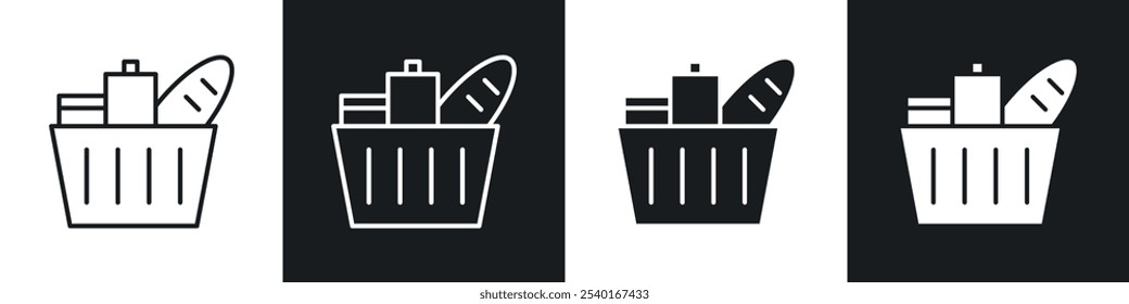 Conjunto de iconos de compras de comestibles. Símbolos de Vector en colores blanco y negro.