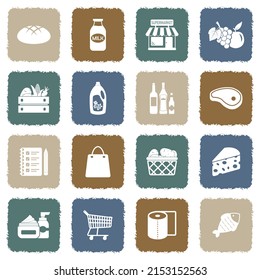 Grocery Shopping Icons. Grunge Color Flat Design. Vector Illustration.