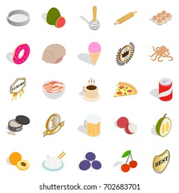 Grocery shopping icons set. Isometric set of 25 grocery shopping vector icons for web isolated on white background