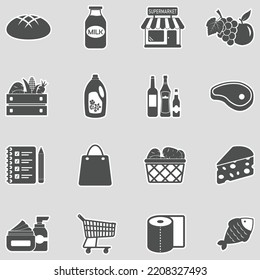 Grocery Shopping Icons. Sticker Design. Vector Illustration.