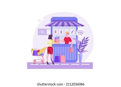Grocery shopping Illustration concept. Flat illustration isolated on white background.