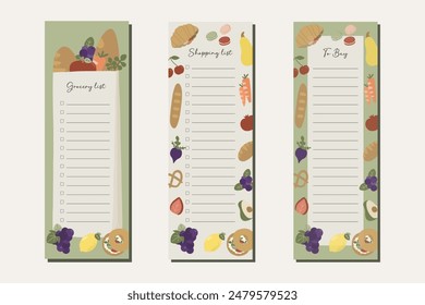 Grocery Shopping list printable template memo note format. Planner page. Lined and check box paper sheet isolated. Stationery for organization planner